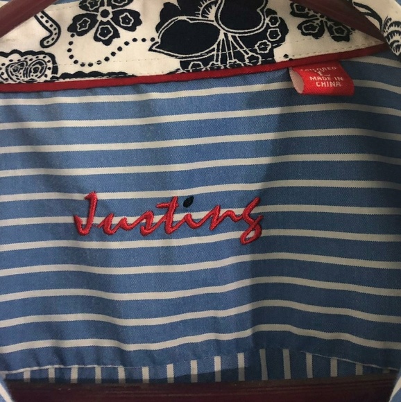 JUSTING Striped Button Down Shirt - Sz L - Picture 2 of 7